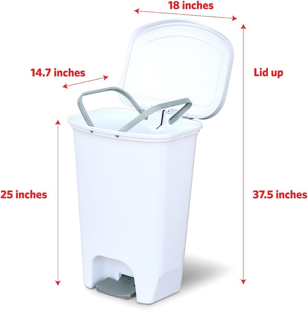 White Plastic 13 Gallon Step-On Trash Can with Odor Protection