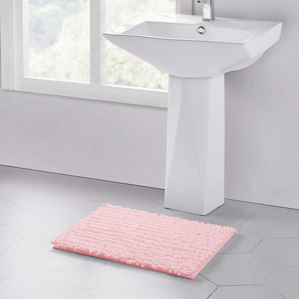 Bathroom Rug Non Slip Bath Mat (24x17 Inch Blush) Water Absorbent Super Soft Shaggy Chenille Machine Washable Dry Extra Thick Perfect Absorbant Best Small Plush Carpet for Shower Floor