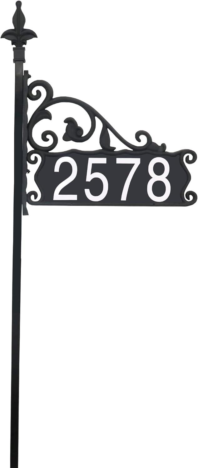 Black Metal Double-Sided Reflective Address Sign with 47" Post