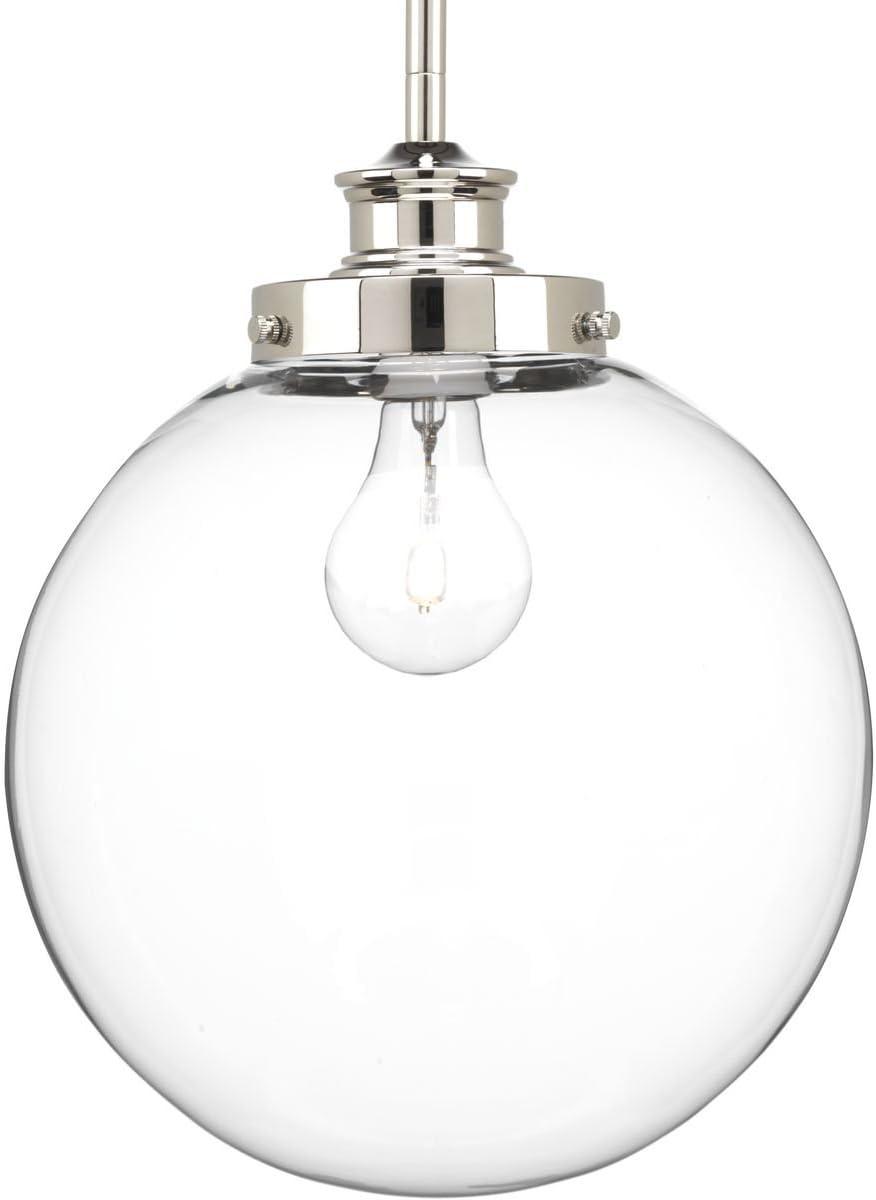 Polished Nickel & Clear Glass 12.75" Farmhouse Globe Pendant Light