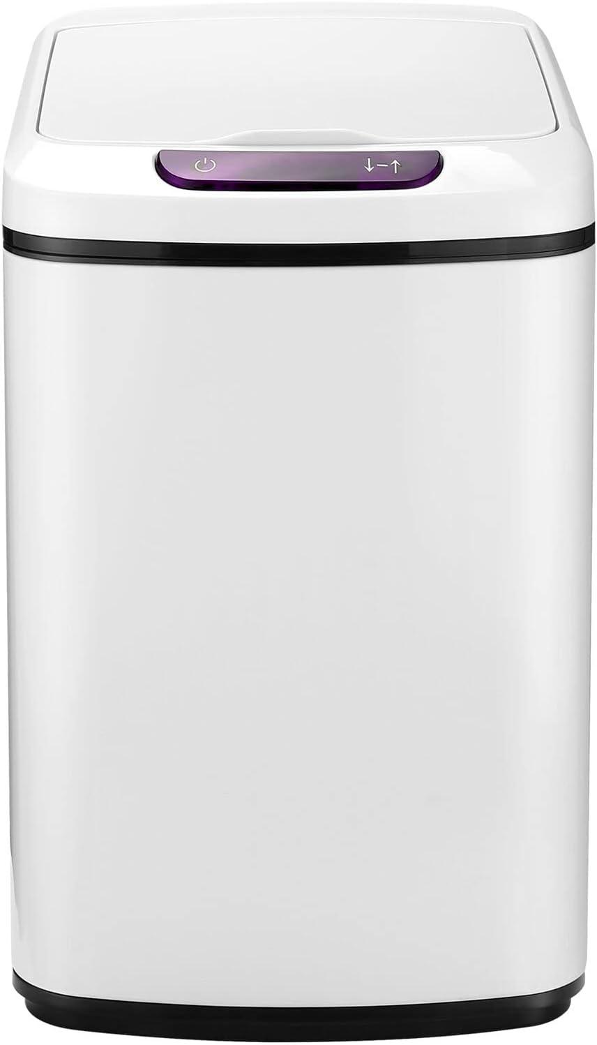 White Stainless Steel Touchless Trash Can with Sensor Lid