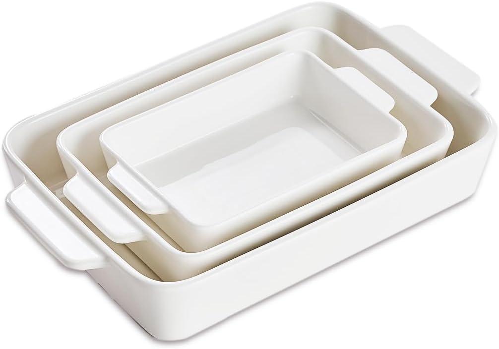 Baking Dish for Oven Casserole Dishes Bakeware Set With Ramekin Ceramic Lasagna Pan 9×12.8 Inch Large Deep Baking Dishes Rectangular Non-Stick Baking Pans for Kitchen Baking and Roasting White