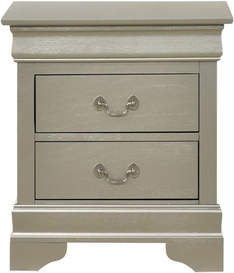 Glory Furniture Louis Phillipe 2 Drawer Nightstand in Silver Champagne