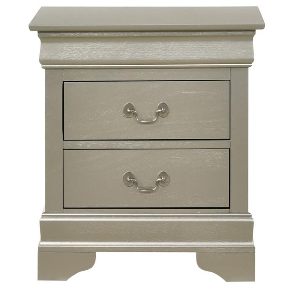 Glory Furniture Louis Phillipe 2 Drawer Nightstand in Silver Champagne