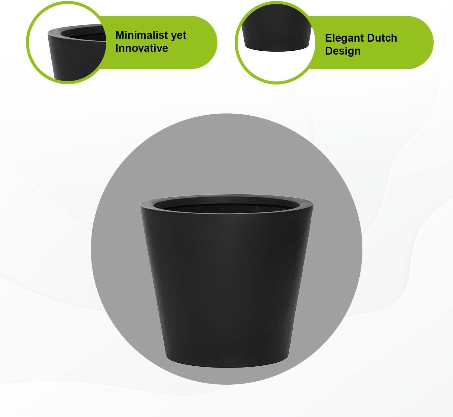 Large Black Fiberstone Tapered Cylinder Planter Pot