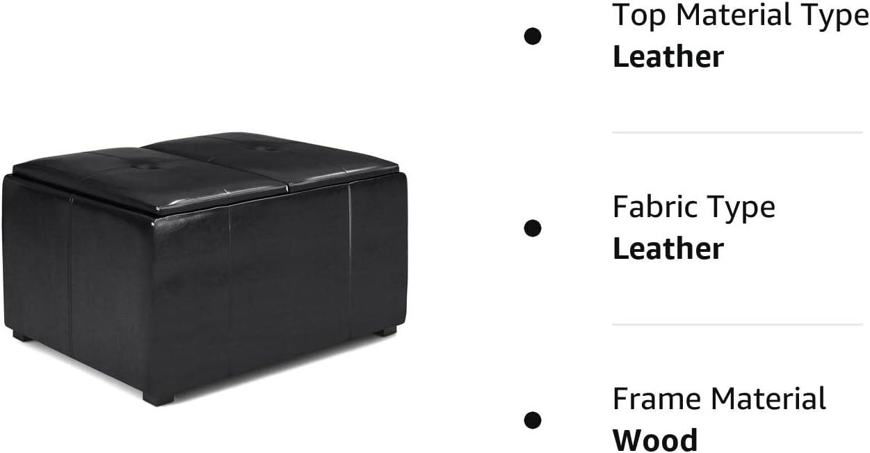 Midnight Black Tufted Faux Air Leather Cocktail Ottoman with Tray