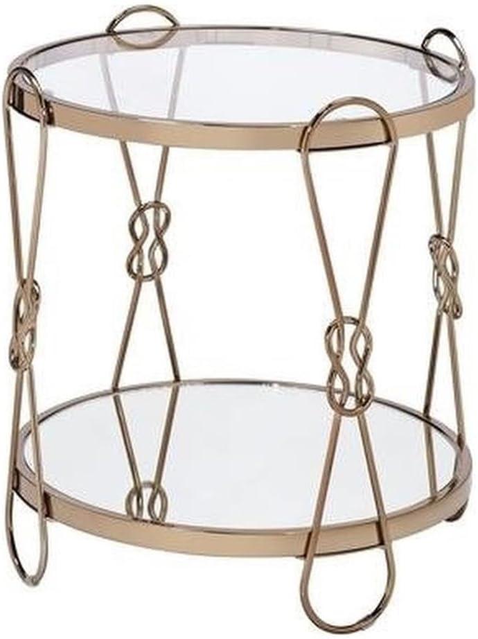 Acme Zekera Metal Frame End Table in Champagne & Glass