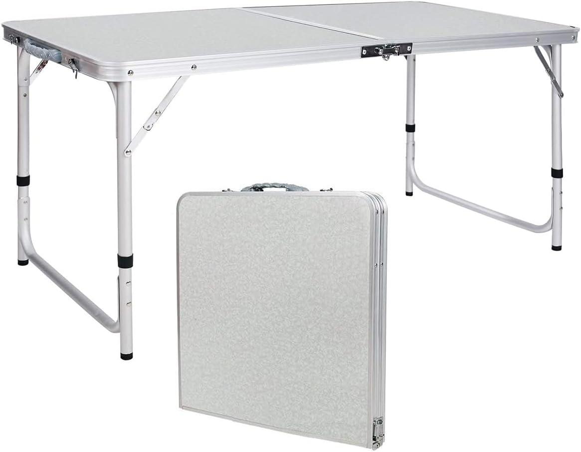REDCAMP Aluminum Frame Camping Table 4 Foot, Portable Folding Table Adjustable Height Lightweight for Picnic Beach Outdoor Indoor,48 x 24 inches