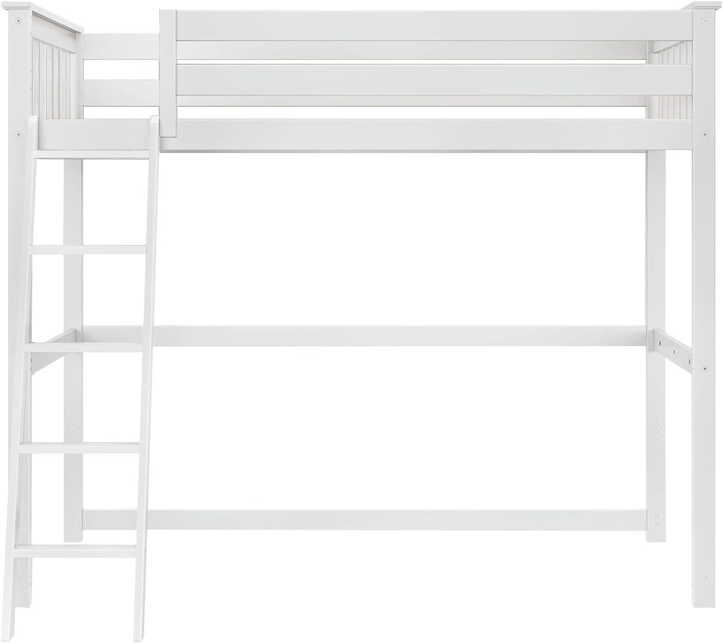 Max & Lily Loft Bed, Solid Wood Twin High Loft Bed with Bookcase and Desk for Kids, White