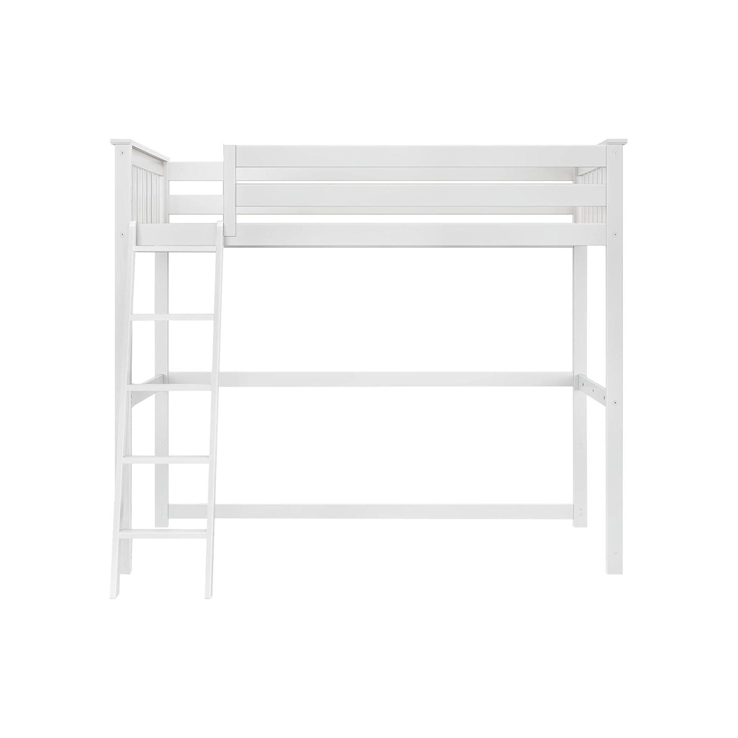 Max & Lily Loft Bed, Solid Wood Twin High Loft Bed with Bookcase and Desk for Kids, White
