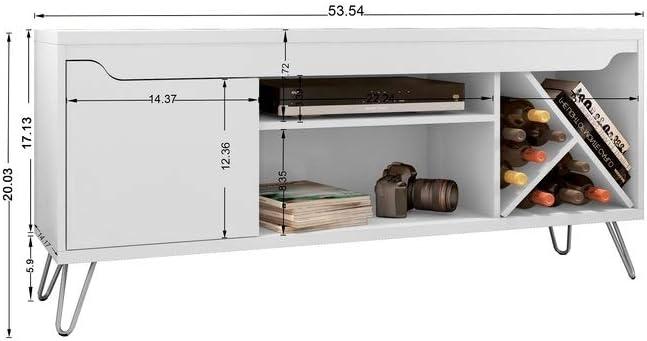 Manhattan Comfort 216BMC6 Baxter Mid-Century- Modern TV Stand with Wine Rack in White, 23.03 x 53.54 x 14.17 in.
