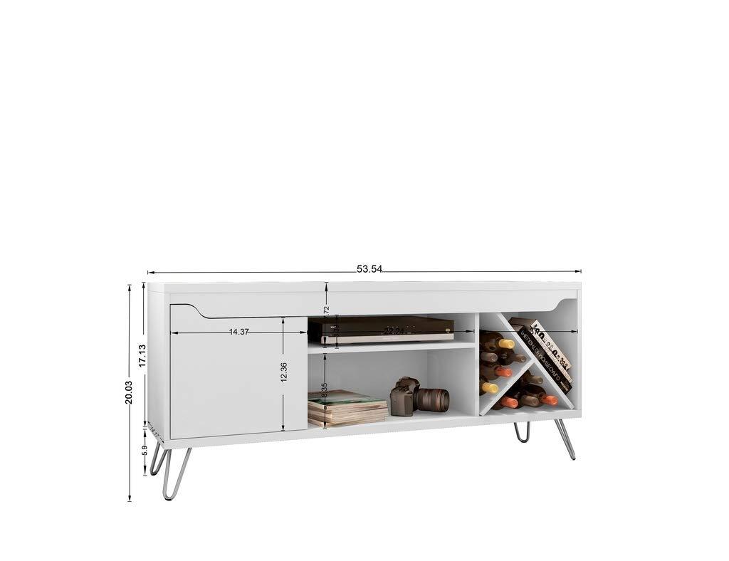 Manhattan Comfort 216BMC6 Baxter Mid-Century- Modern TV Stand with Wine Rack in White, 23.03 x 53.54 x 14.17 in.