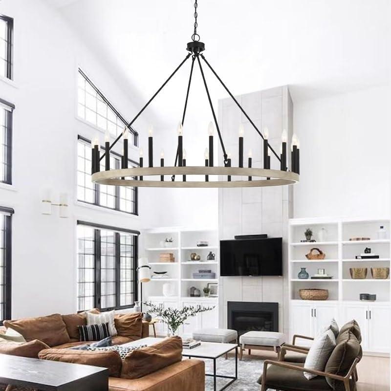 ACROMA  24 Light Modern Farmhouse Wagon Wheel Chandelier-UL Certified Driftwood