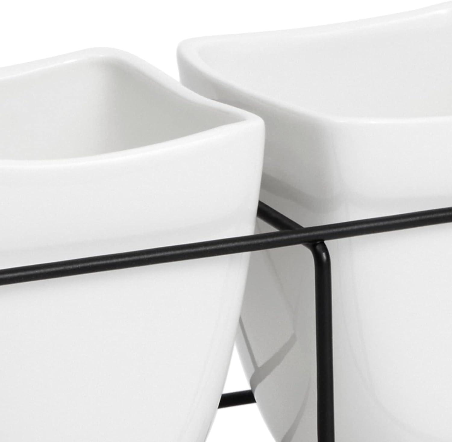 3 Piece White Ceramic Utensil Holder with Metal Stand, Flatware Caddy for Cutlery, Silverware, Kitchen Organizing (White, 13 x 4 x 5 In)
