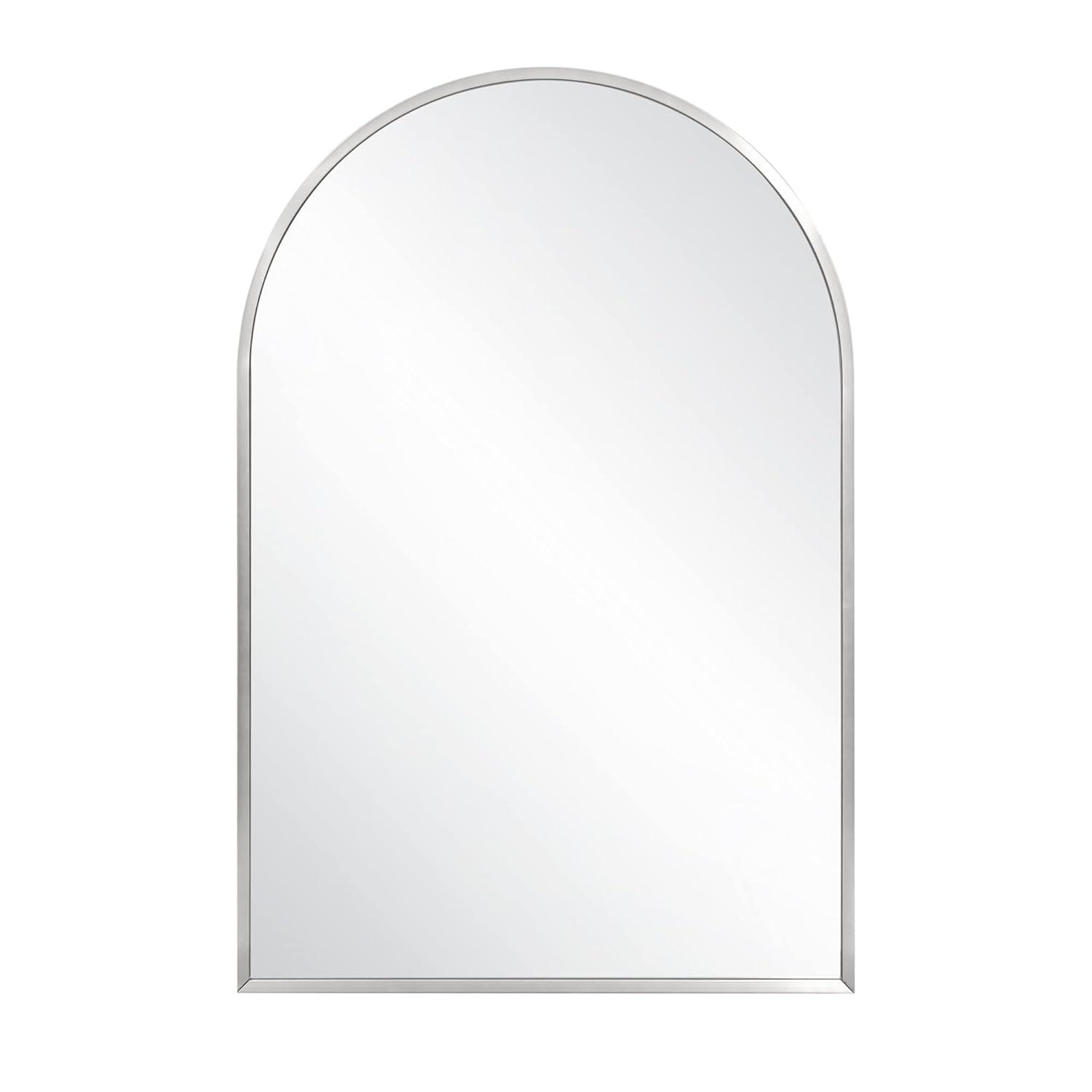 Maeve Arched Wall Accent Mirror – 36-Inch H X 24-Inch L, Modern Metal Framed – Living Room, Bedroom, Bathroom Vanity Mirror – Silver – Design House, 596726-SLV