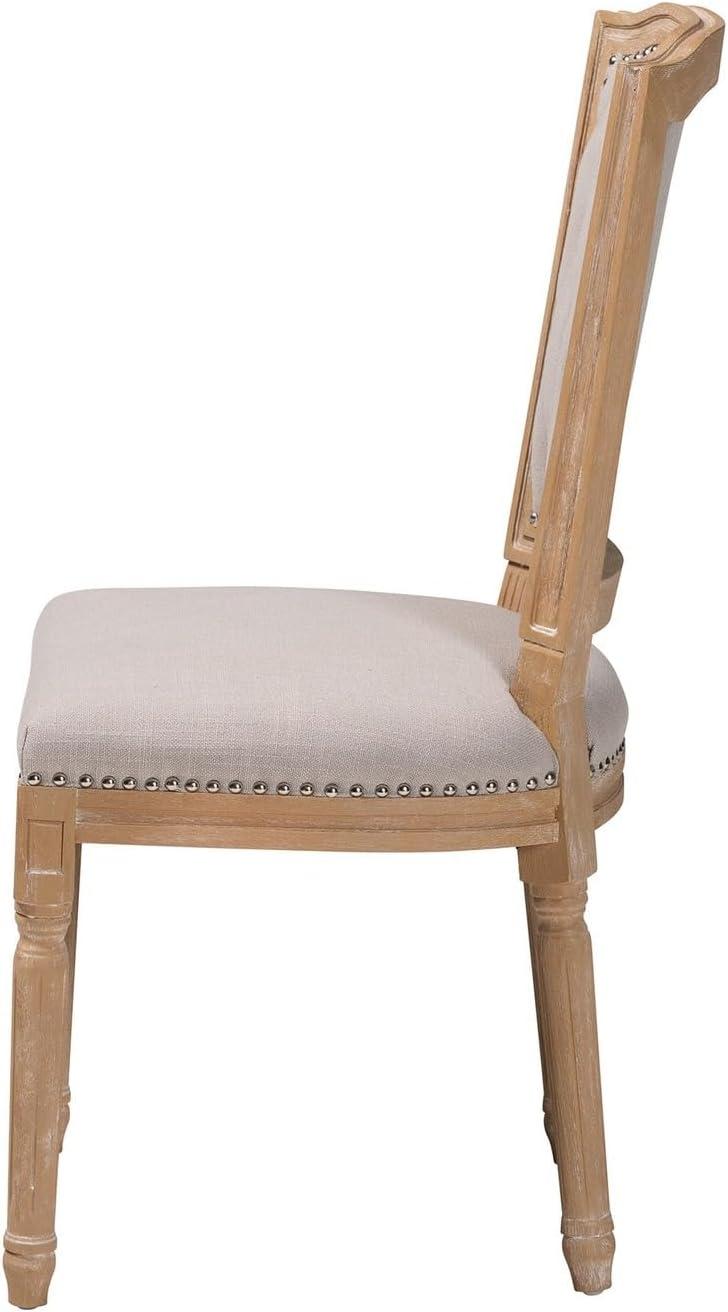 Estelle Chic Rustic French Country Cottage Dining Chair: Solid Oak, Linen Detail - Baxton Studio