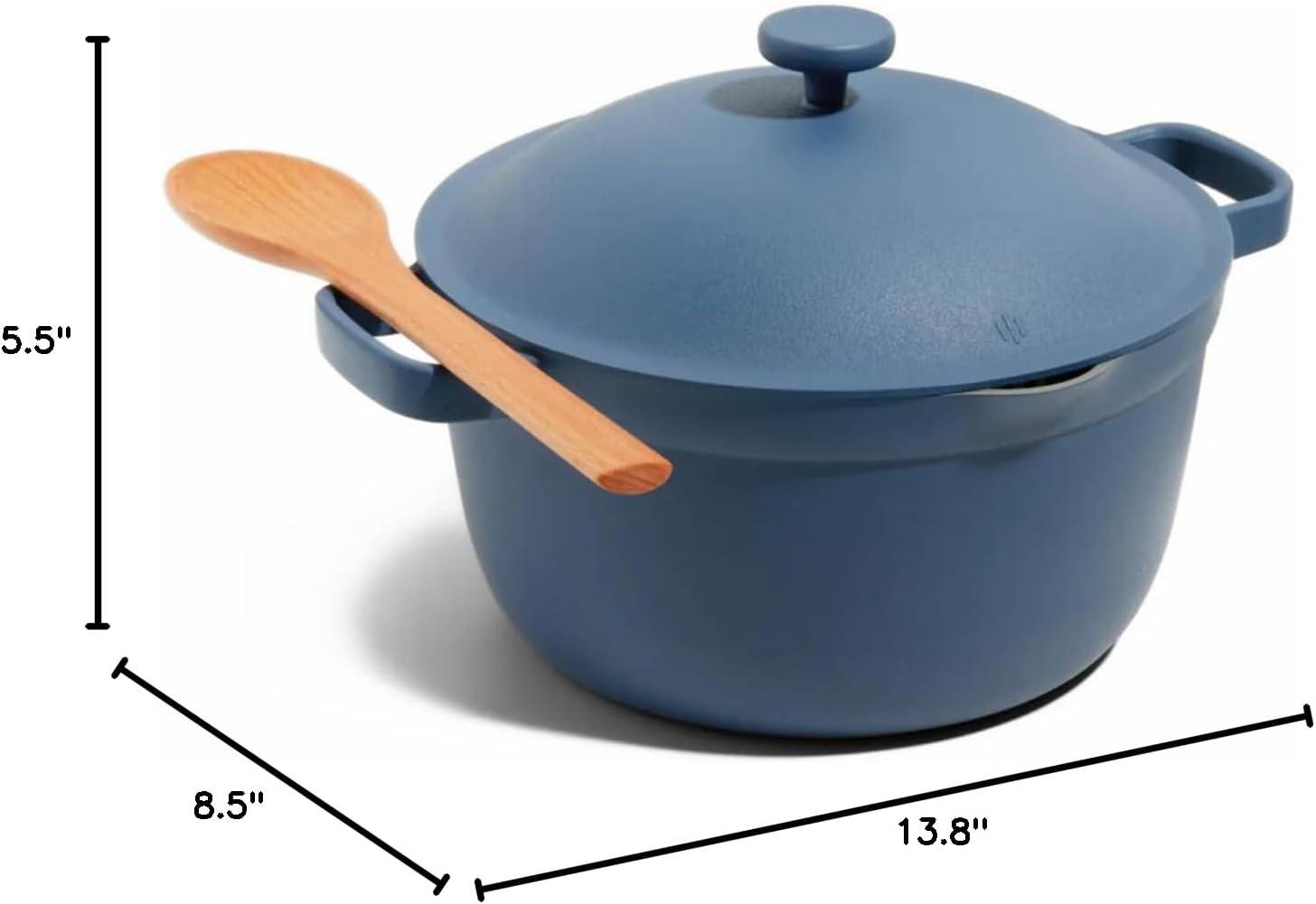 Blue Aluminum Nonstick Pot with Lid and Spoon