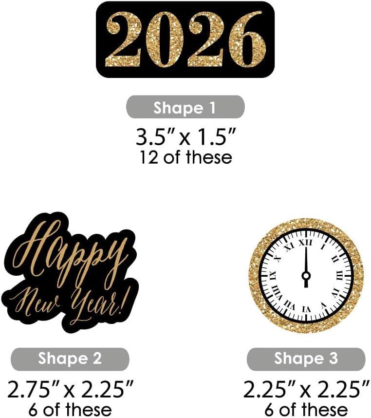 Big Dot of Happiness New Year's Eve - Gold - DIY Shaped 2025 New Years Eve Party Cut-Outs - 24 Count