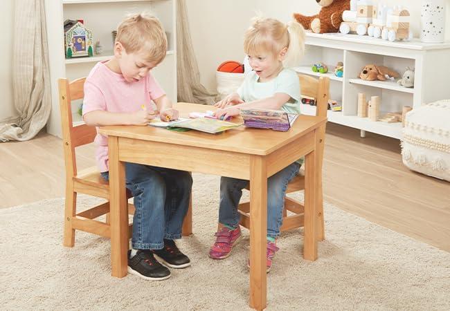 Melissa & Doug Solid Wood Table and 2 Chairs Set - Light Finish Furniture for Playroom