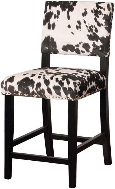Linon Corey Black Cow Print Upholstery Counter Height Barstool Black/White: Farmhouse Style, Wood Frame, Footrest