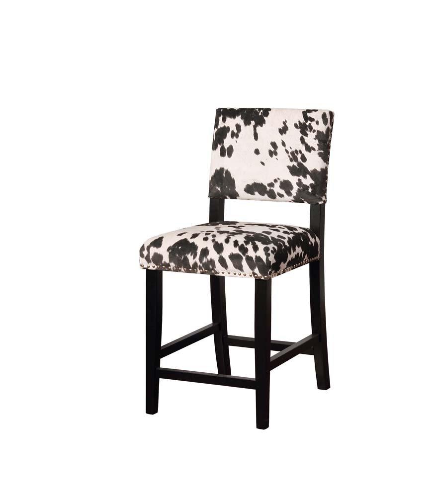 Linon Corey Black Cow Print Upholstery Counter Height Barstool Black/White: Farmhouse Style, Wood Frame, Footrest