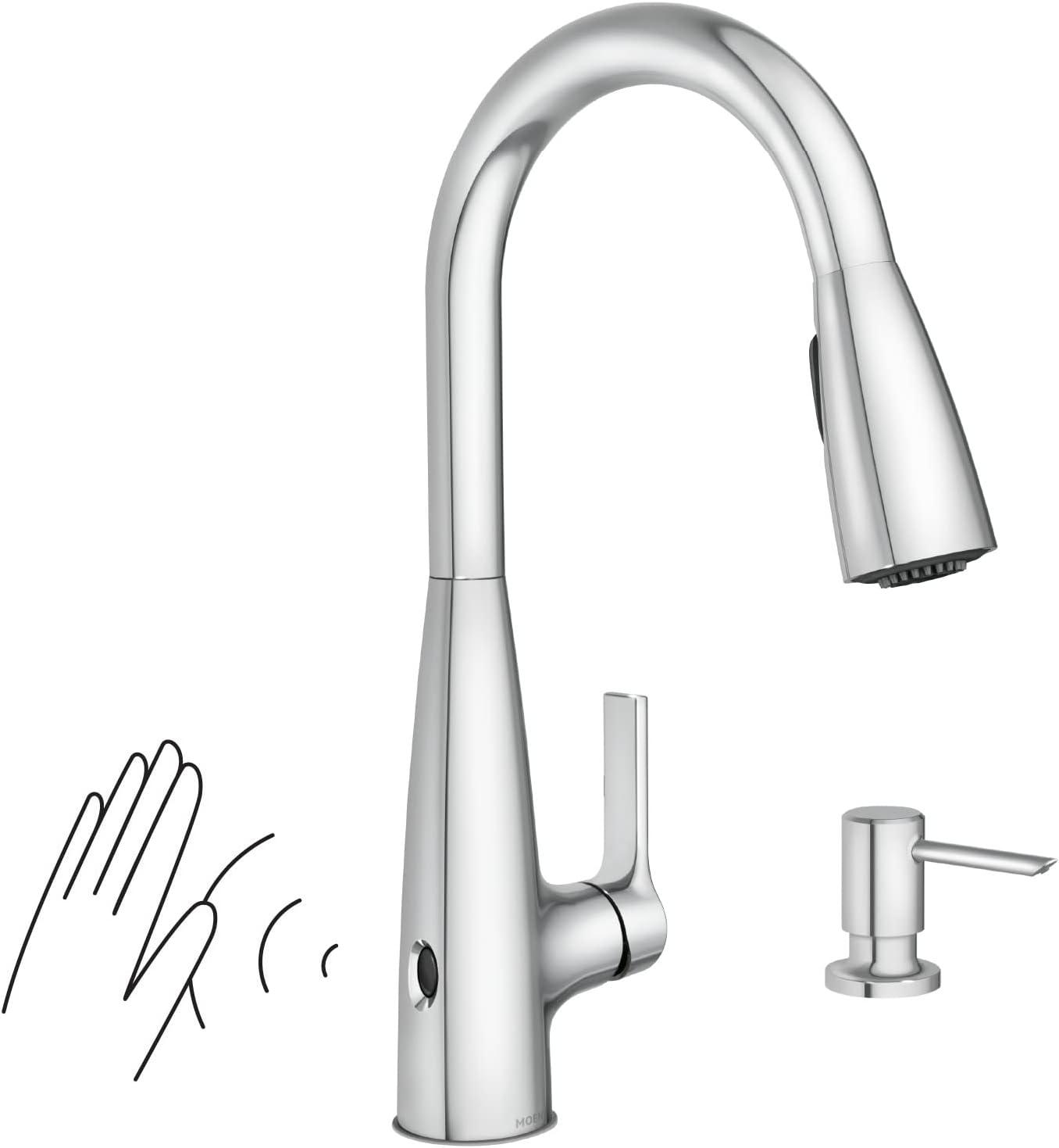 Chrome Touchless Single-Handle Pull-Down Kitchen Faucet with Soap Dispenser