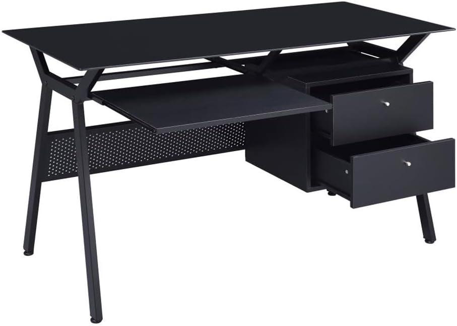 Weaving 2 Drawer Glass Top Computer Desk with Keyboard Tray Black - Coaster: 55" Office Workstation