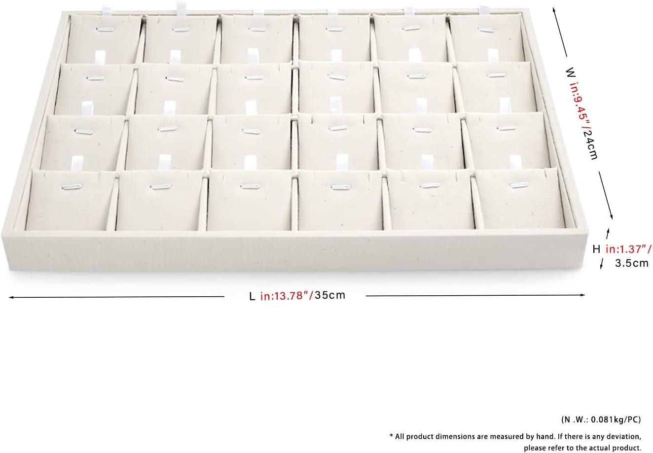 Elegant Beige Linen 24-Compartment Jewelry Tray Organizer