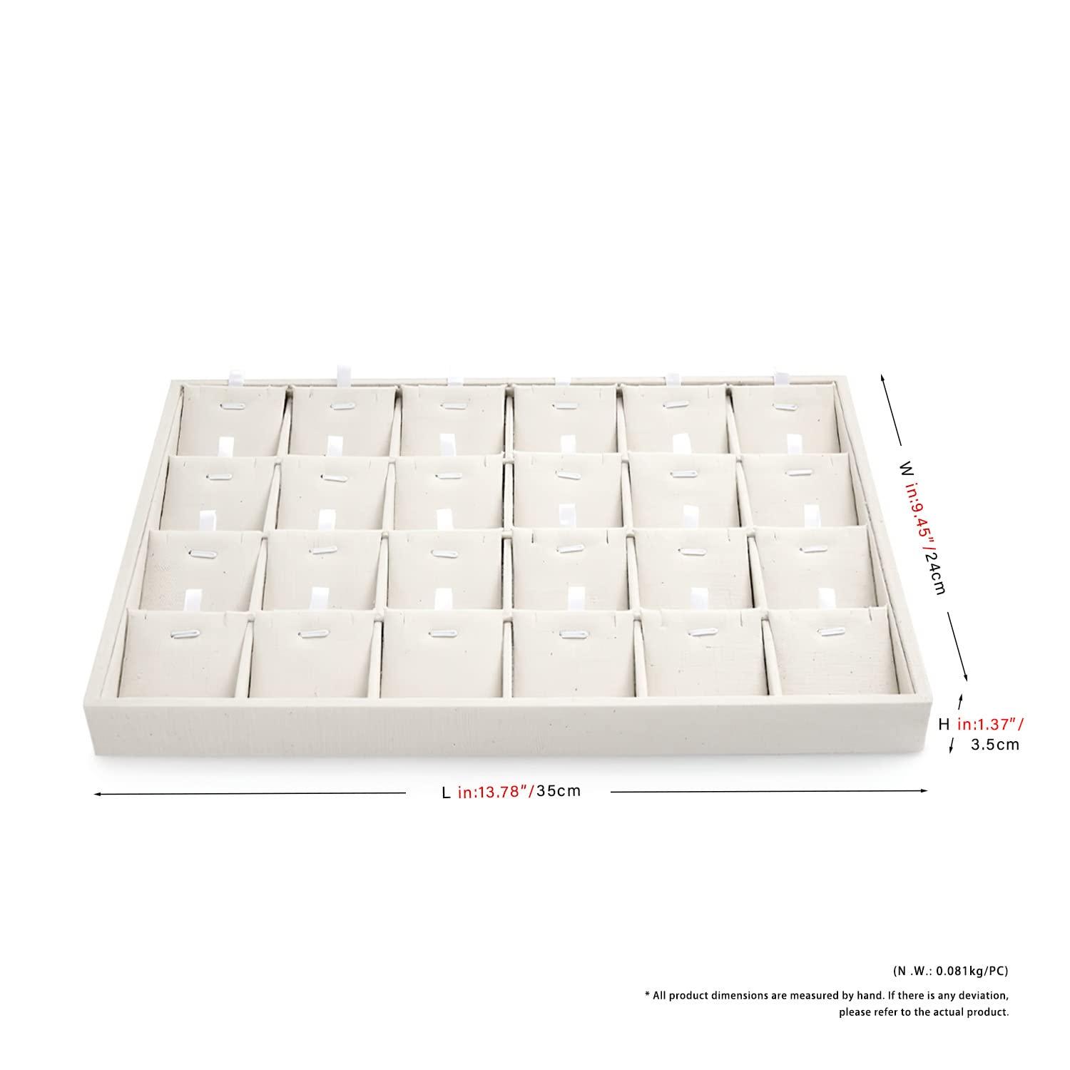 Elegant Beige Linen 24-Compartment Jewelry Tray Organizer