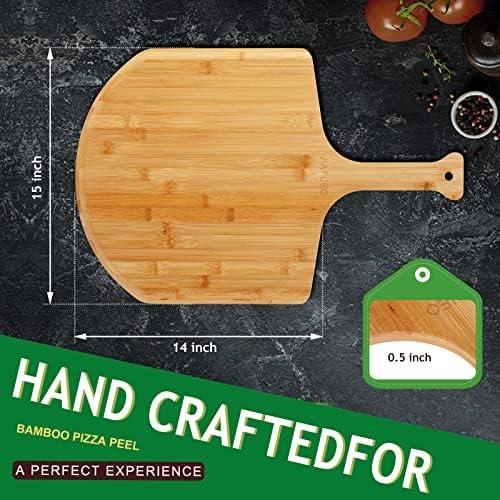 EDGAR'S FURNITURE MANUFACTURING INC Bamboo Pizza Peel, Large Wooden Pizza Spatula Paddle Pizza Cutting Board With Comfy Handle For Home Pizzeria Bakery Baking Pizza Bread Cutting Fruit,(Wood Color)