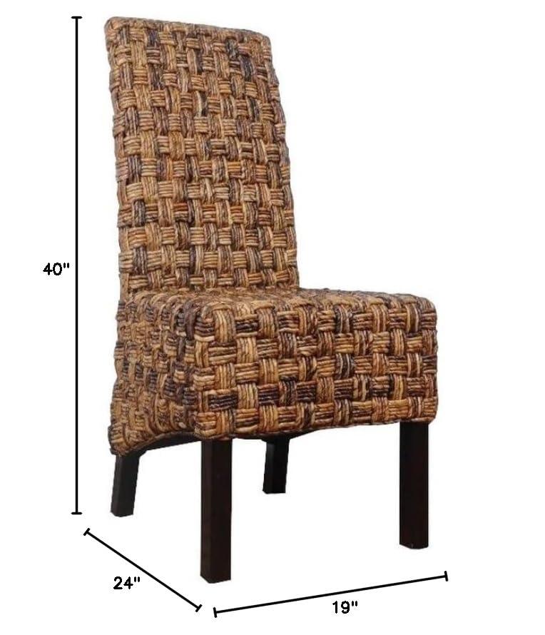 Bowery Hill 40"H Coastal Wicker / Rattan Dining Chair in Brown (Set of 2)