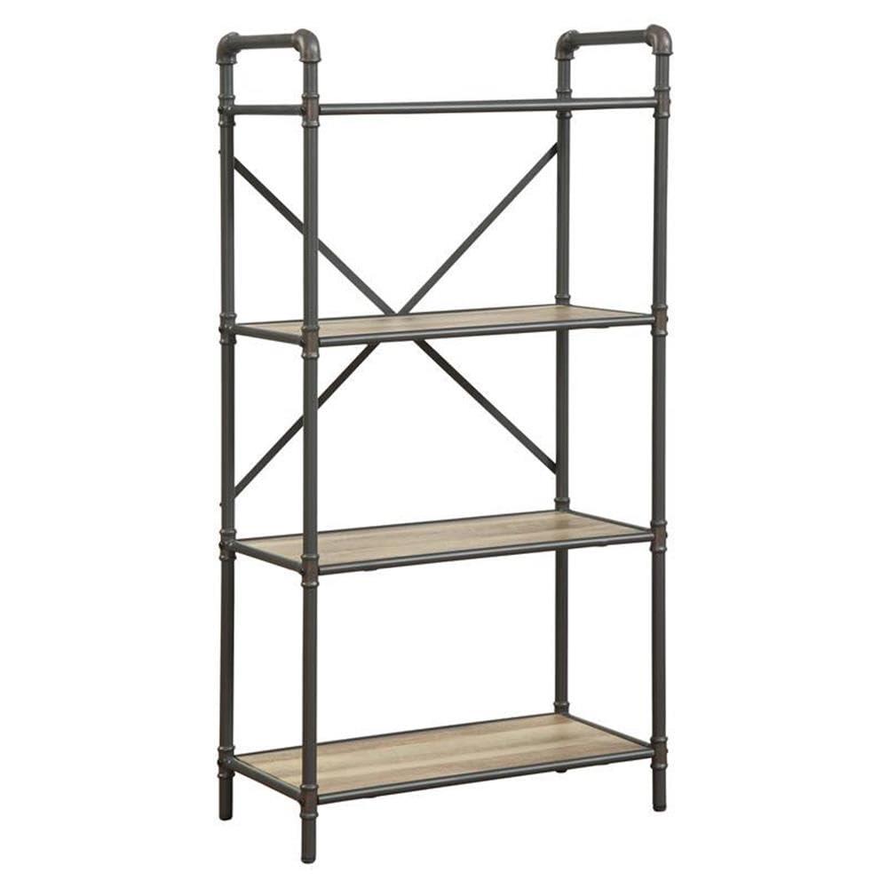 48" Itzel 4 Shelves Bookcase Antique Oak/Sandy Gray - Acme Furniture: Metal Frame, Open Back Design, Home Office Storage