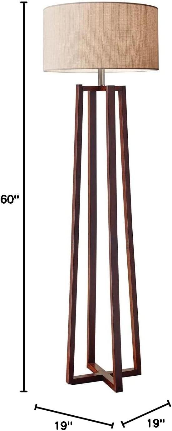 60" Quinn Collection 3-way Floor Lamp Brown - Adesso: Walnut Finish, Linen Shade, ETL Listed