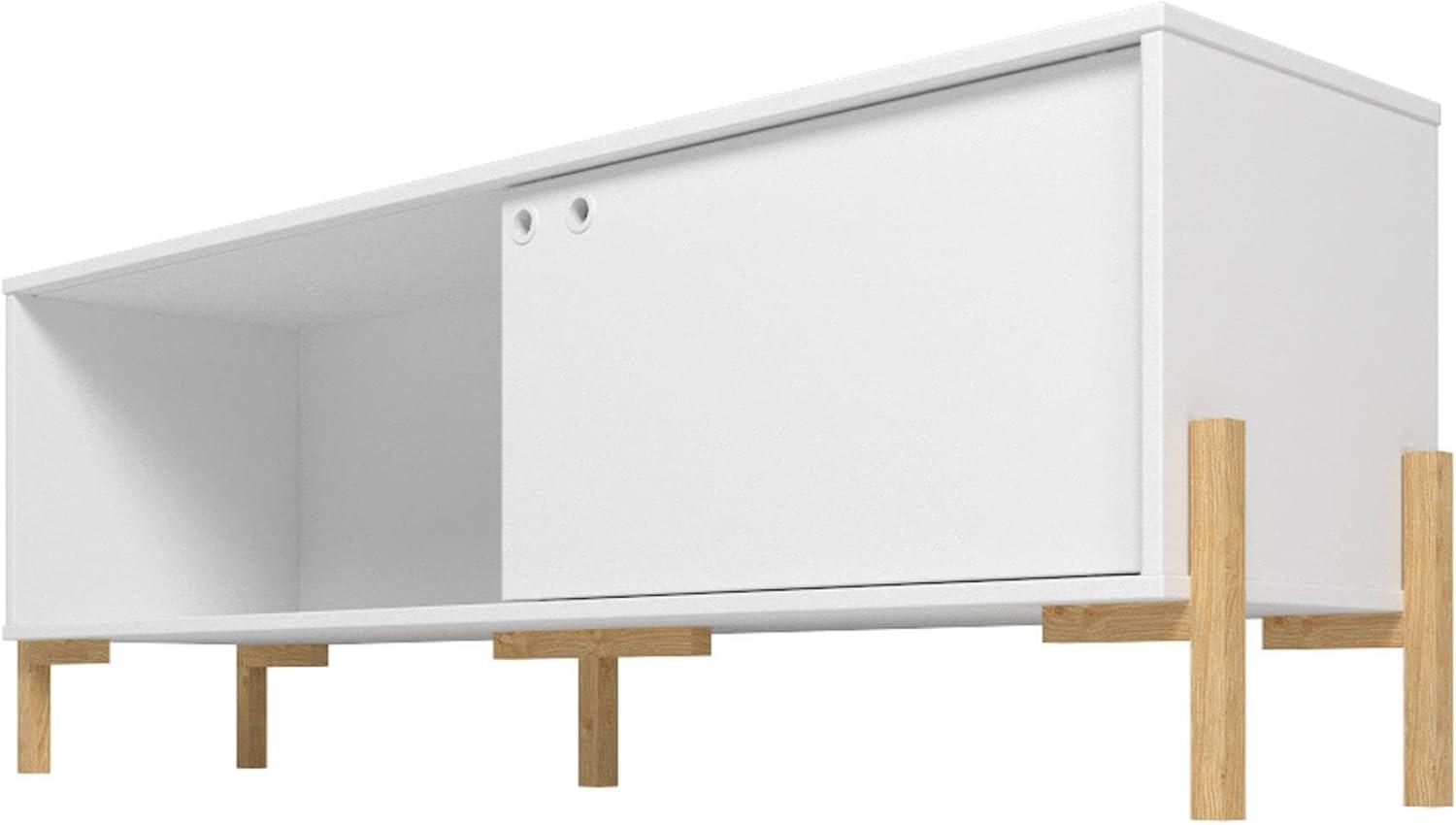 Bowery TV Stand for TVs up to 70" White/Oak - Manhattan Comfort: Mid-Century Design, Cable Management