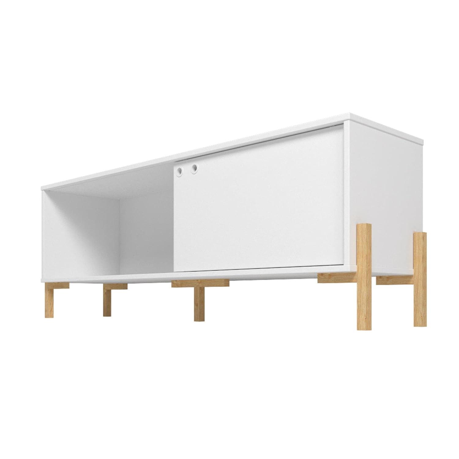 Bowery TV Stand for TVs up to 70" White/Oak - Manhattan Comfort: Mid-Century Design, Cable Management