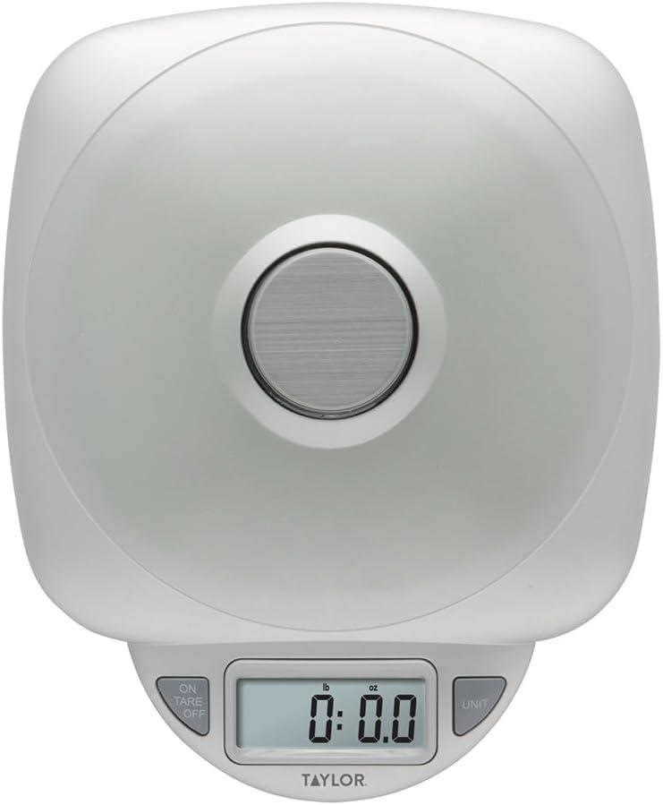 Taylor 11lb Glass Platform Digital Food Scale: Kitchen Scale with LCD Display, Silver, Battery Included