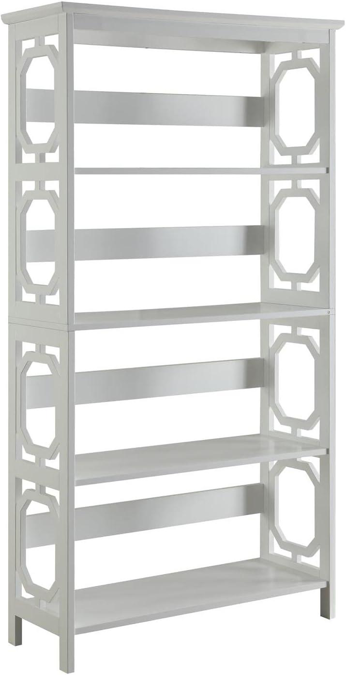 Omega White Wood Finish Spacious Five-Tier Bookcase