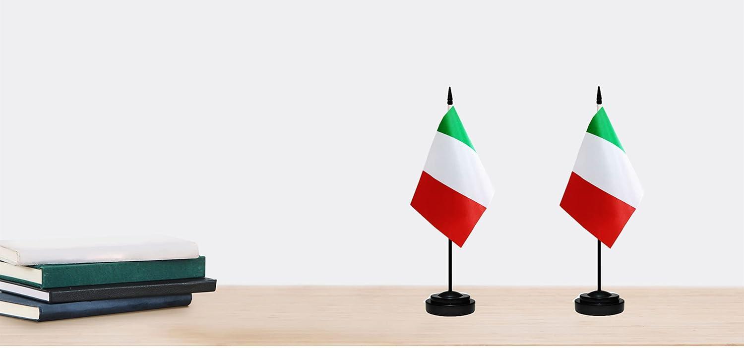Italy Flags Italian Desk Flag Set Small Mini Italy Table Office Flag with 13" Black Pole, Black Base and Spear Top,Miniature Italian Deluxe Desktop Flag, Home Decoration, Office Decoration, Festival Celebrations(12 Pack )