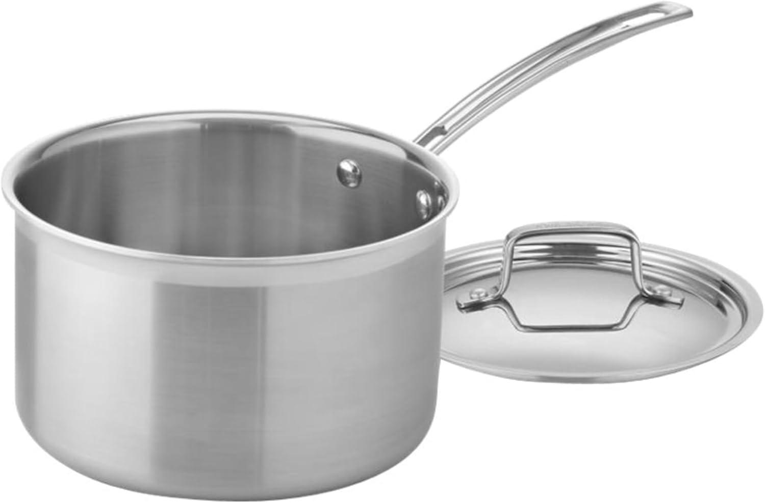 Stainless Steel 4-Quart Tri-Ply Saucepan with Cover