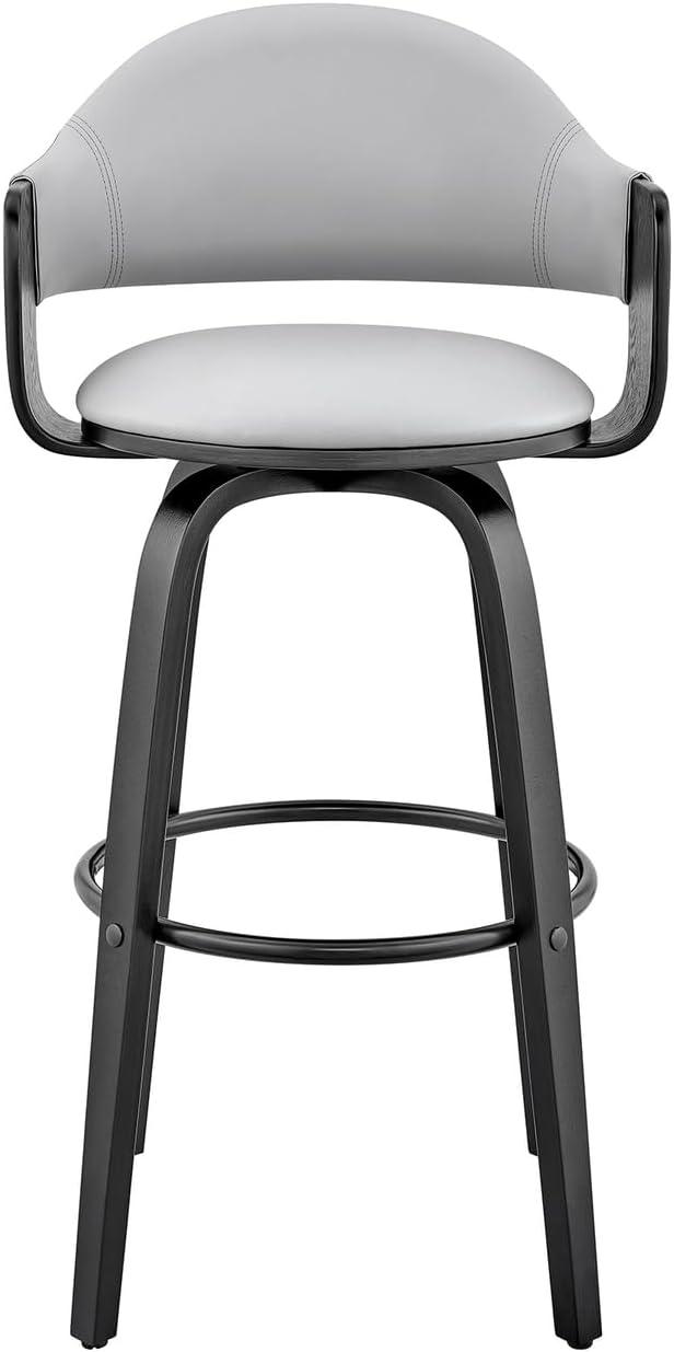 30" Daxton Counter Height Barstool with Gray Faux Leather Seat Black Finish Frame - Armen Living: Swivel, Footrest, Wood Frame