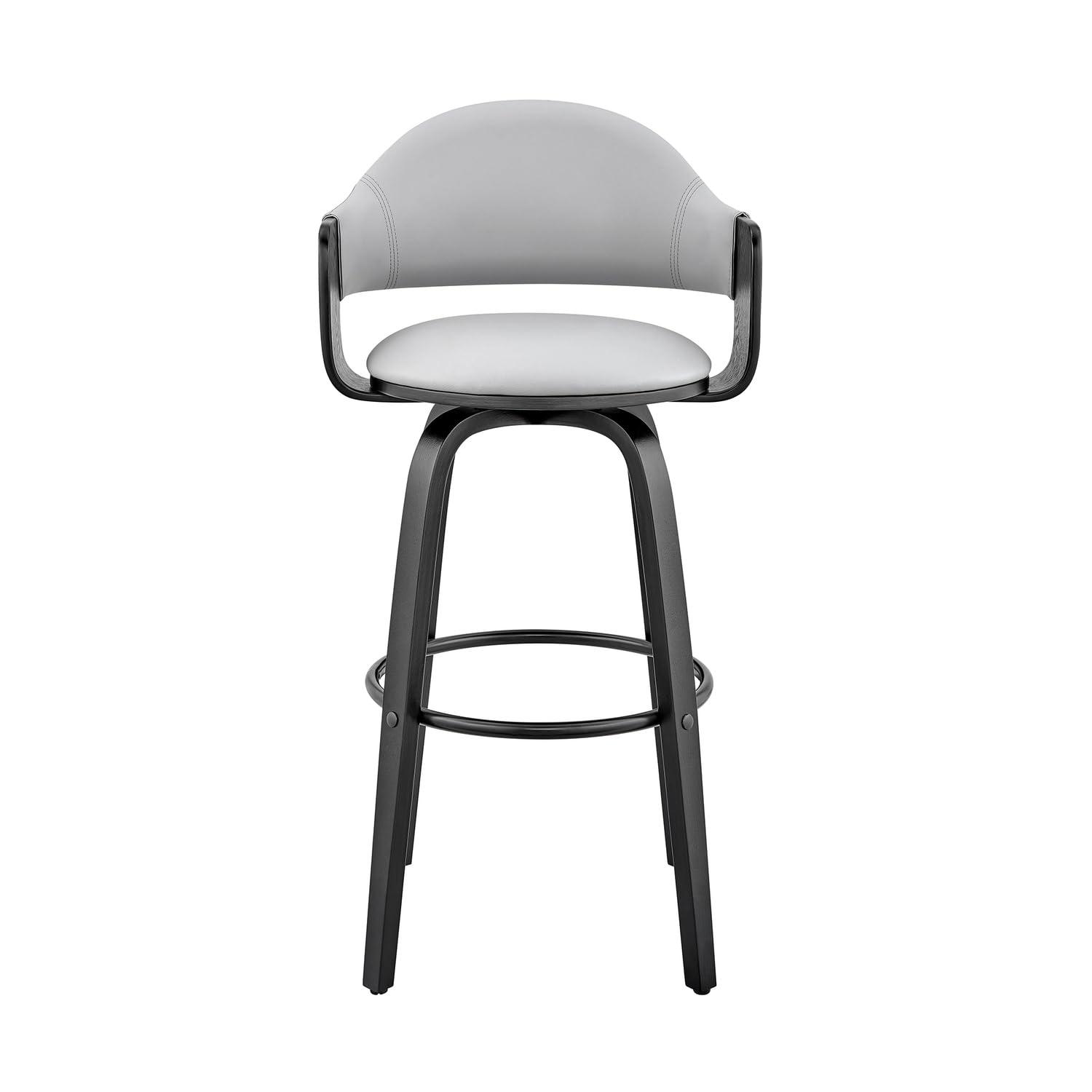 30" Daxton Counter Height Barstool with Gray Faux Leather Seat Black Finish Frame - Armen Living: Swivel, Footrest, Wood Frame