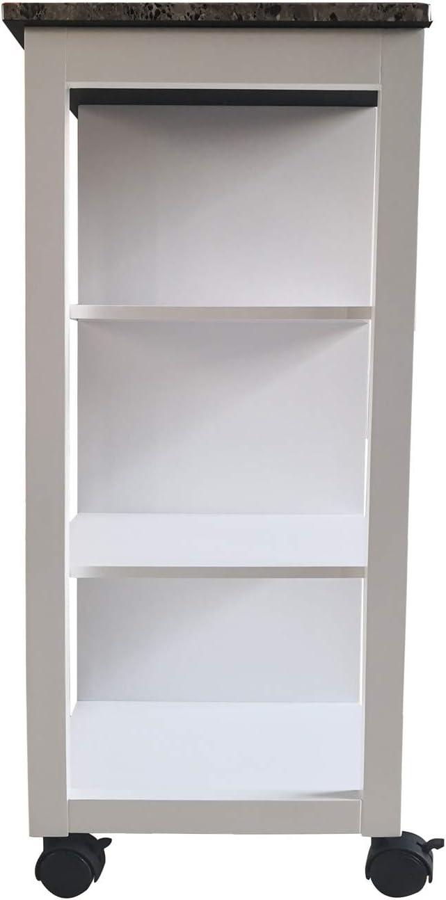 Kings Brand Furniture - White Finish Wood & Marble Vinyl Top Kitchen Storage Cabinet Cart