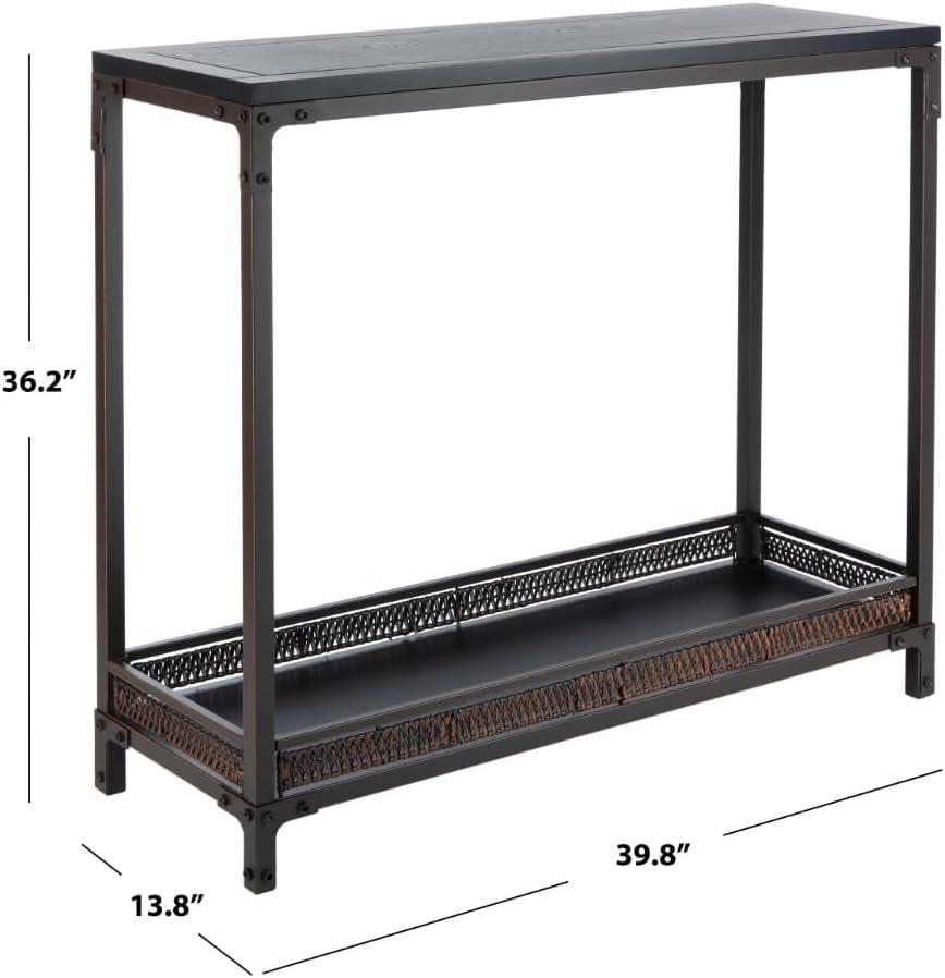 Dinesh Console Table With Storage Shelf - Black/Dark Walnut - Safavieh