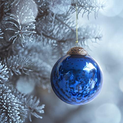 Set of 4 Gold Mercury Glass Ornaments (3.15" Classic Twist Ball) Perfect for Christmas Tree, Hanging Holiday Decoration, Gifts & Home Decor