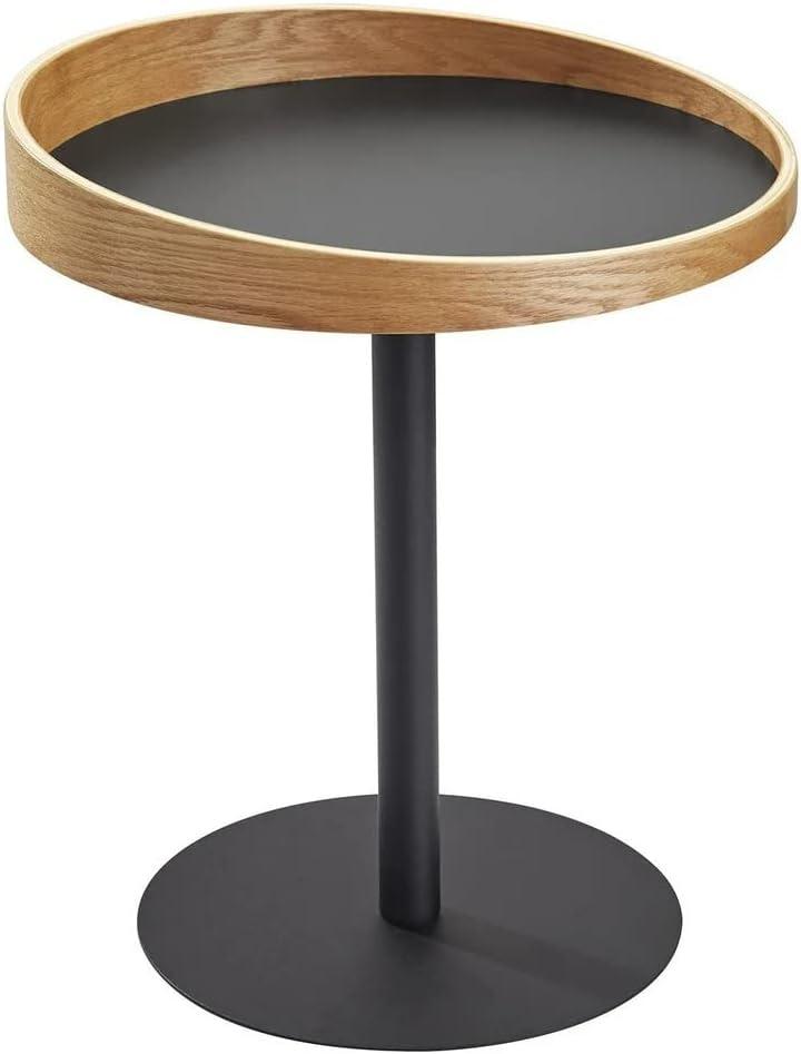 Adesso Crater End Table, Black Metal base, MELAMINE MDF Top, with Natural Oak Veneer Rim