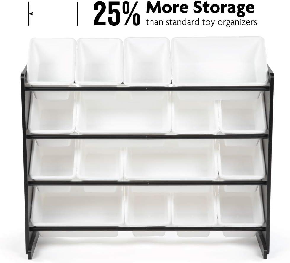 Humble Crew Jayden Supersized Toy Storage Organizer with 16 Plastic Storage Bins, Black/White