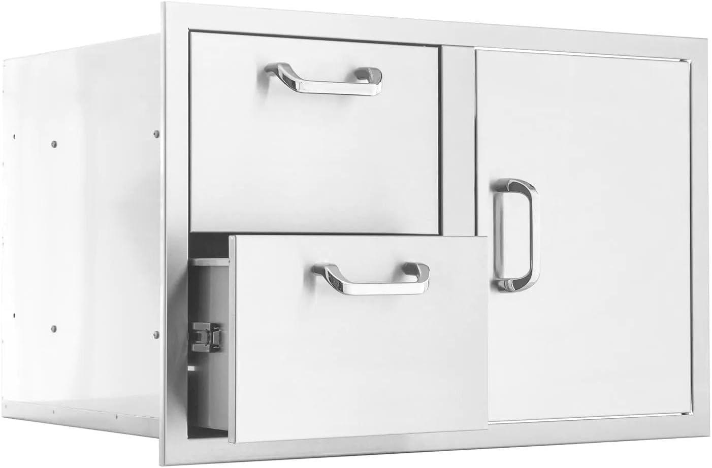 BBQGuys Signature 32-Inch Stainless Steel Reversible Access Door & Double Drawer Combo - Traditional