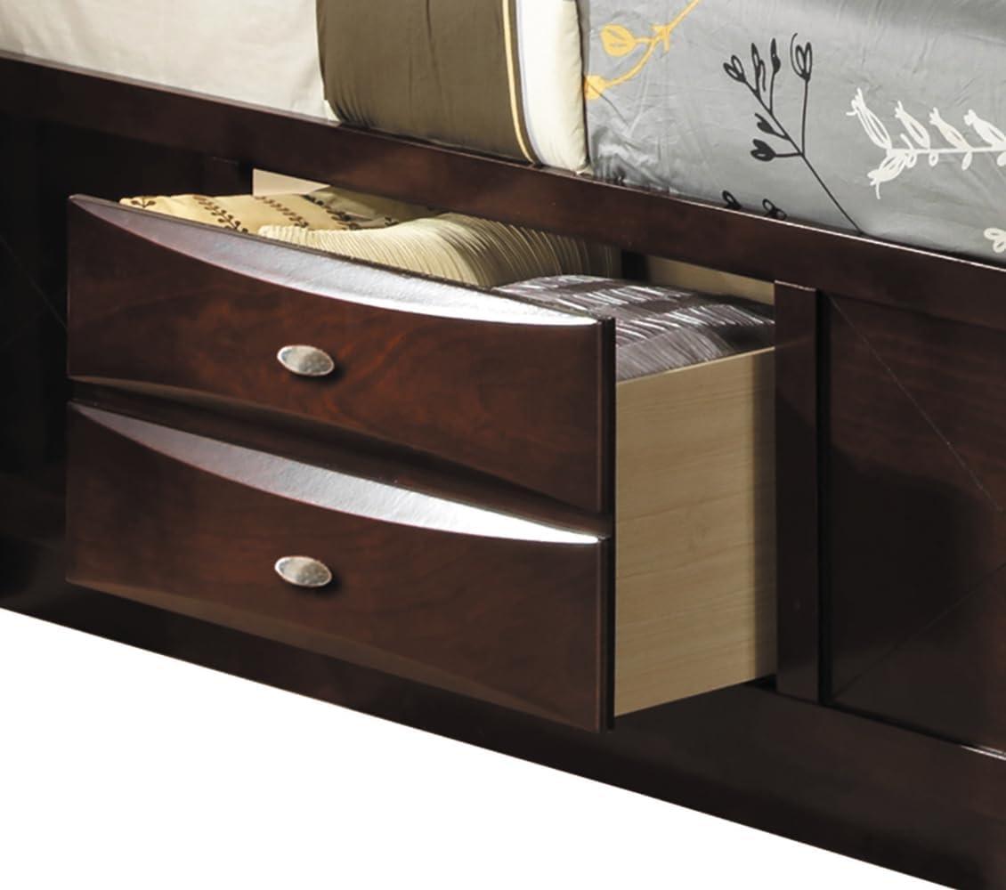 Ireland 91" Queen Bed Espresso - Acme Furniture: Brushed Nickel Hardware, Platform Storage, Microfiber Upholstery