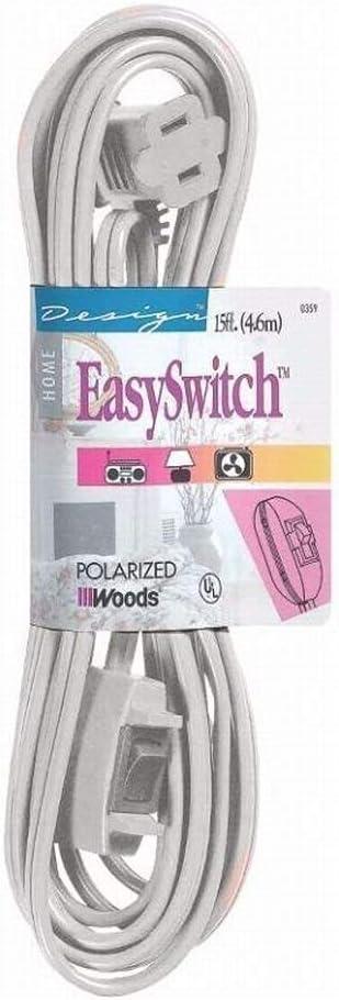 Woods Easy Switch Indoor 15 ft. L White Extension Cord 16/2 SPT-2