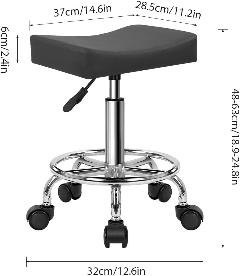 Square Rolling Stool with Footrest PU Leather Height Adjustable 360° Swivel Stool with Wheels Massage SPA Salon Stools Task Chair Desk Drafting Bedroom Vanity Stool (Grey)